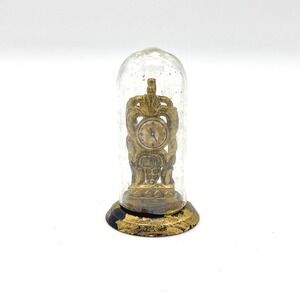 Vintage Dollhouse Miniature Ornate Gold Tone Clock in Glass Dome Cloche 1:12